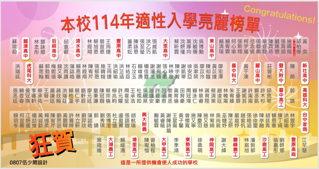 大業國中111級114年會考榜單3